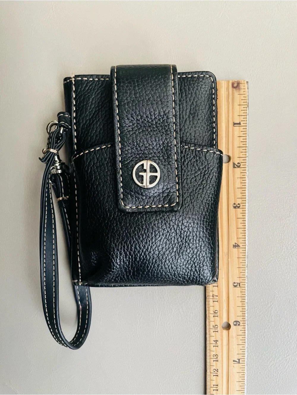 Gianni Bini Black Leather Wristlet Phone Pouch with Strap